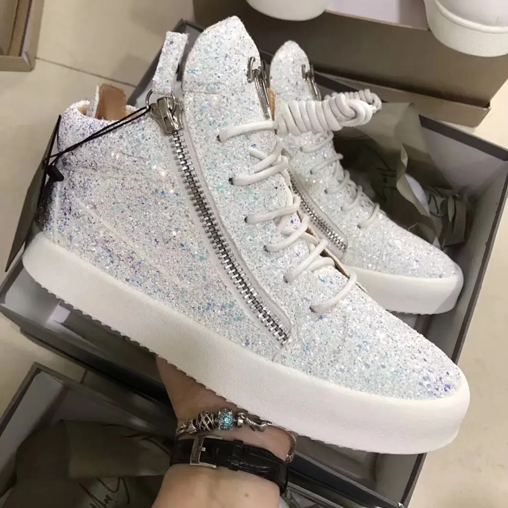 

Authentic Giuseppe x zanotti design Rainbow Sequin White Women Lady Casual Shoes Trainers GZ Men and Women Designer Sneakers