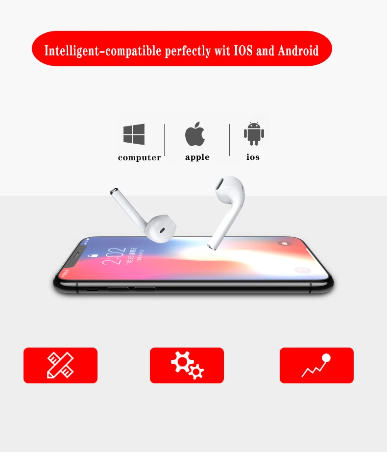 TWS Bluetooth наушники беспроводные наушники Поддержка сенсорного ключа для iphone Android смартфон