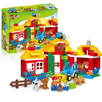 

123PCS Happy Farm Big Size Building Blocks Sets Happy Zoo With Animals For Kids City DIY Toys Compatible Duploe Bricks