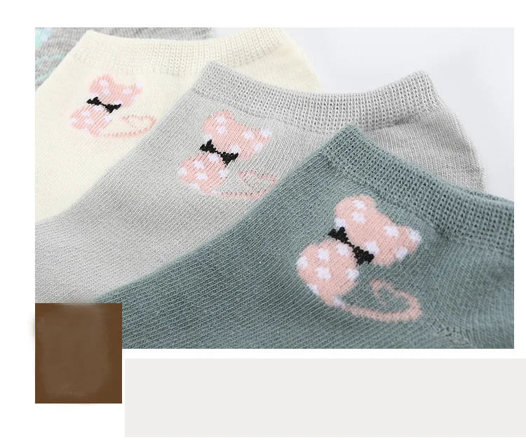 5 пар/партия, женские короткие носки с принтом кота Kawaii, Модные Женские однотонные хлопковые короткие носки, удобные повседневные носки-башмачки