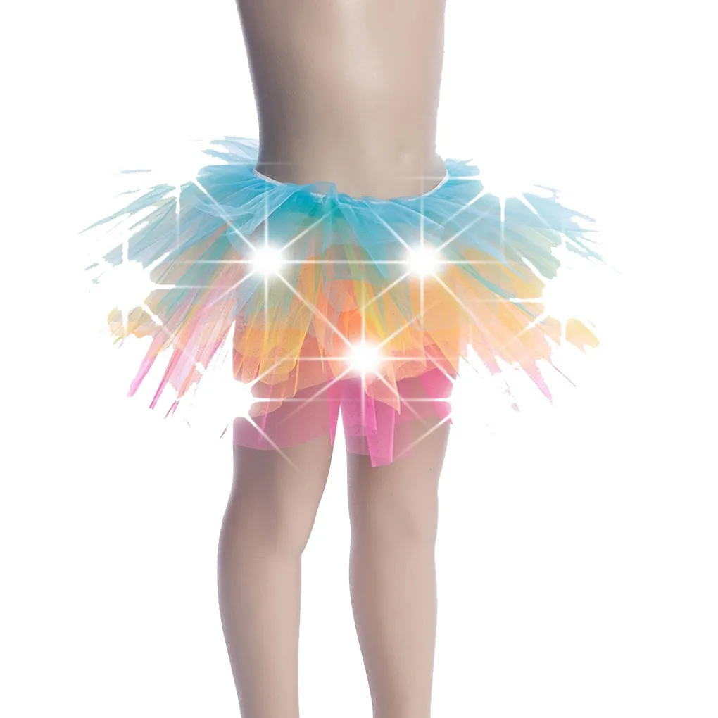 1PC Cartoon Cute LED Light Girl Kids Clothes Star Tutu Skirt Princess Christmas Party Tutus Tulle Novelty Stage Dance Skirt