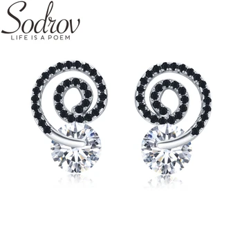 

SODROV 925 Sterling Silver Earrings Wedding Black Spinel Stud Earrings for Women Sterling Silver Jewelry I037