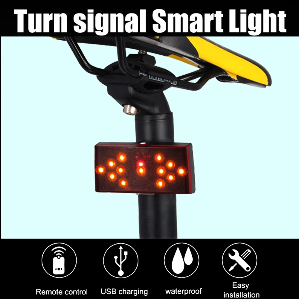 DSYCAR USB 충전식 자전거 미등, 회전 신호, 무선 원격 제어 울트라 브라이트 LED 안전 경고 후면 조명