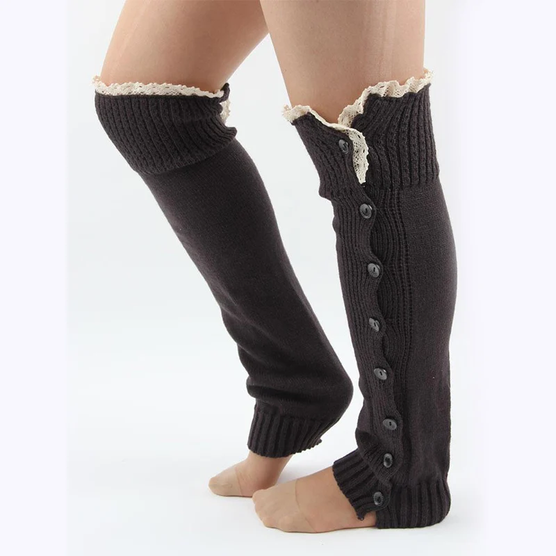 Sparsil/женские вязаные закрытые однобортные кружевные края Лодыжка колено рукав теплые длинные носки осень-зима сапоги защита для ног