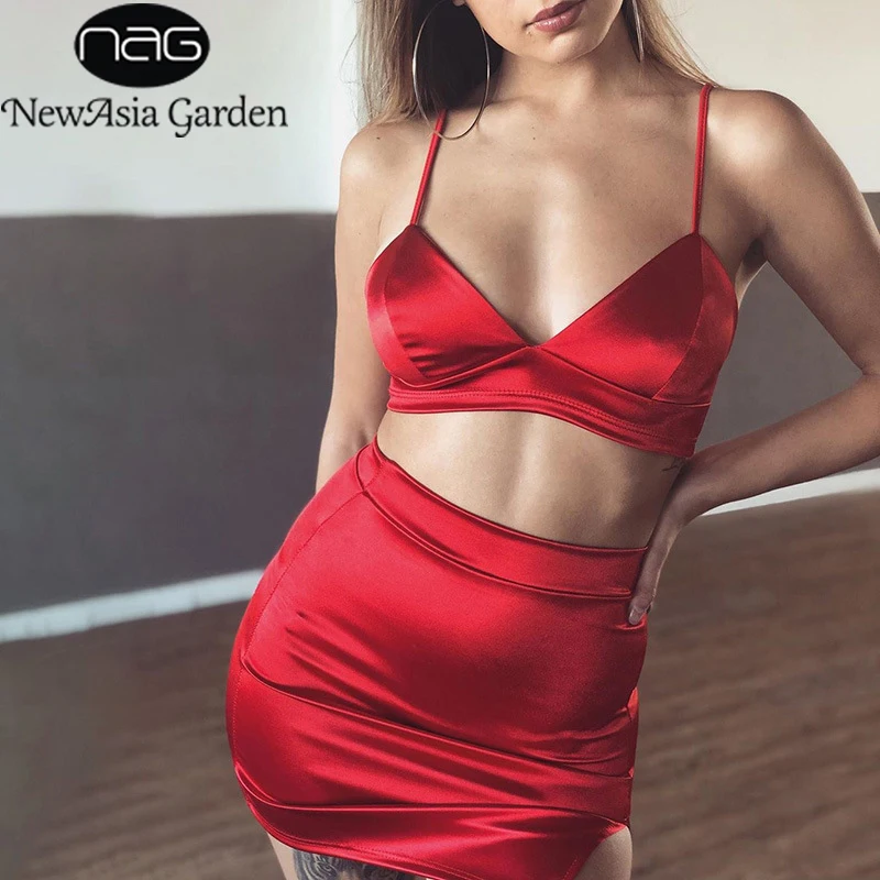 red satin 2 piece set