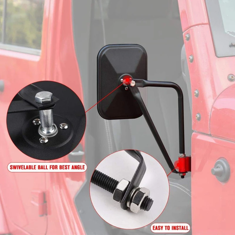 Для Jeep Wrangler CJ YJ TJ JK JL Автомобильные Боковые зеркала квадратные бездверные зеркала заднего вида легко установить