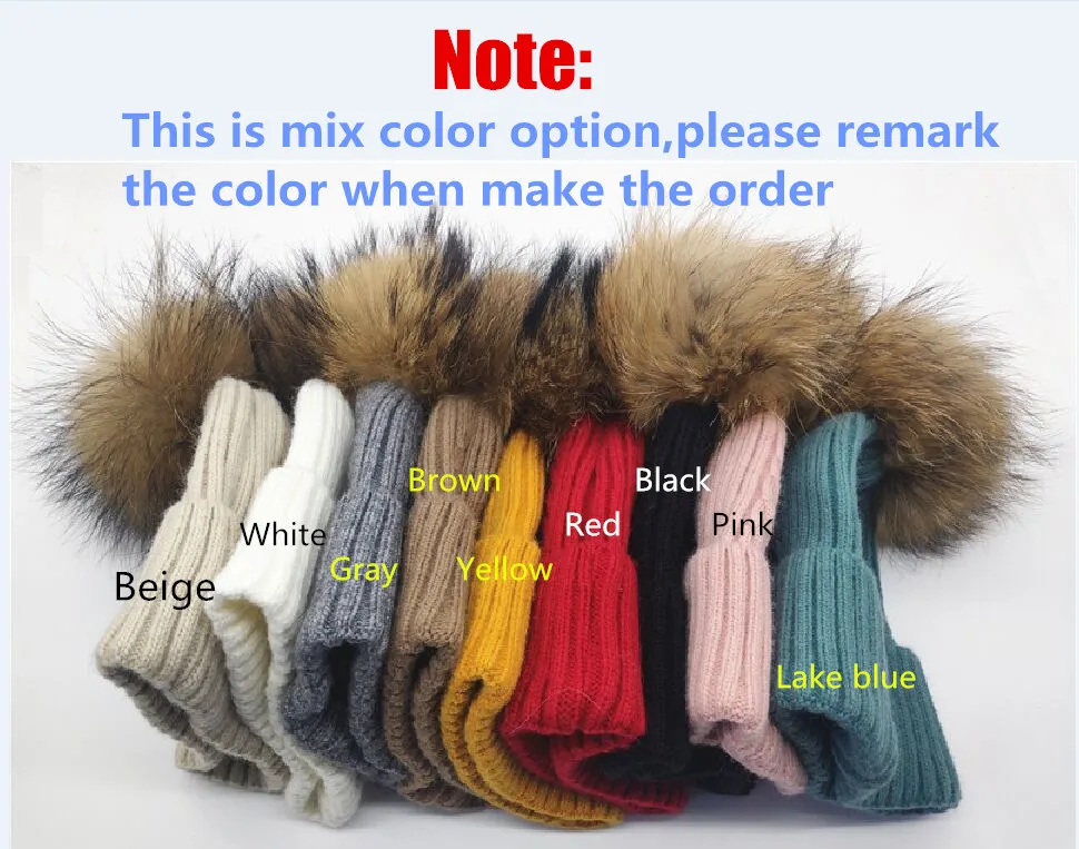 Mix color option 5 шт./партия,, женские шерстяные вязаные шапки с помпонами из натурального меха, зимние меховые шапки с помпонами для девочек, теплая вязаная шапка Gorras - Цвет: Mix color option