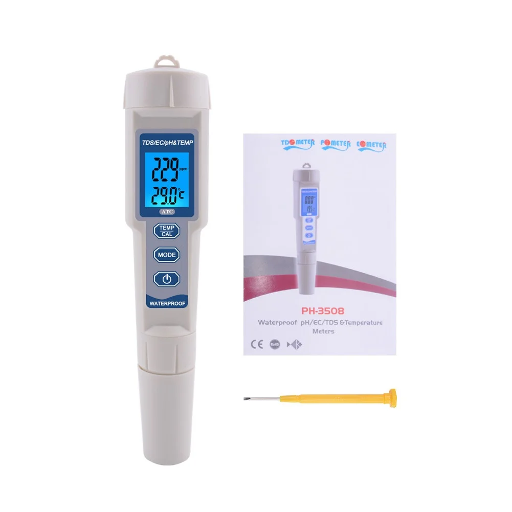 PH-3508 4 в 1 цифровой дисплей тестер качества воды PH EC TDS измеритель температуры
