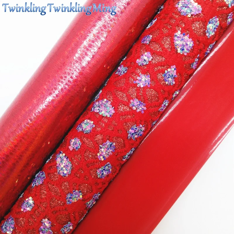 

RED Glitter Fabirc, Iridescent Faux Leather Fabric, Synthetic Leather Fabric Sheets For Bow A4 8"x11"Twinkling Ming XM447