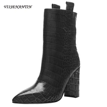

Thick-heeled Short Boots European American Crocodile Pattern High-heeled Short-tube Women's Boots Casual Lazy Sleeve Boots