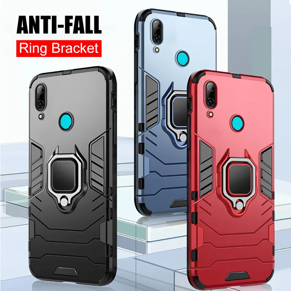 KOUYI Cover Huawei P Smart 2019,Custodia 360° Girevole Regolabile Ring Armor Bumper TPU Case Magnetica Supporto Silicone Custodie per Huawei P Smart 2019 (Argento