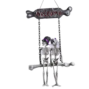 

Halloween Props Skeleton Bridegroom And Bride Welcome Doorplate Pendant With Welcome Horror Decoration