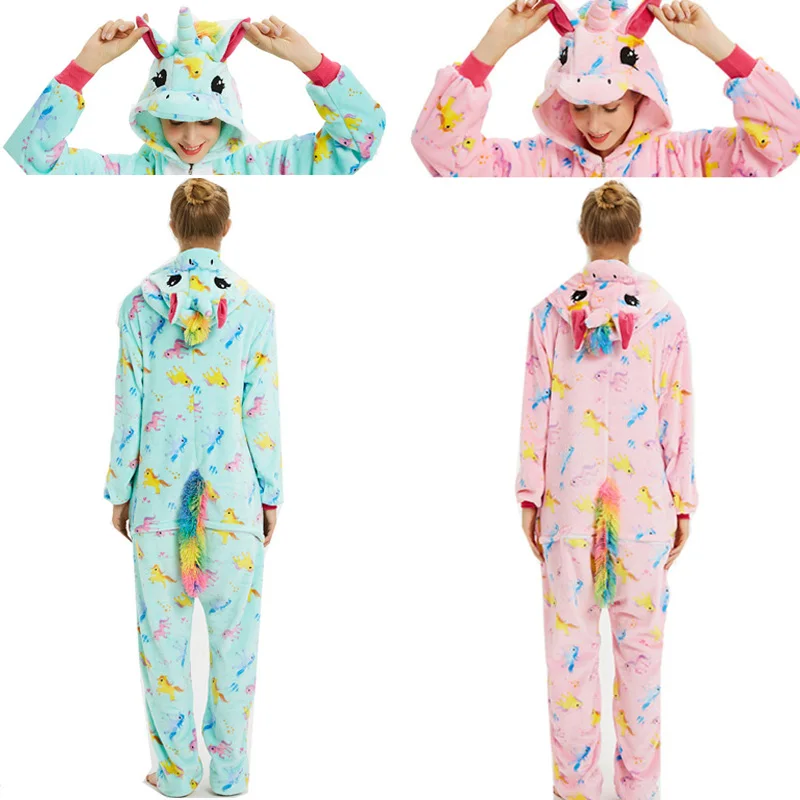 Унисекс Onesie Оптовая продажа животных мультфильм Синий стежок кигуруми Единорог