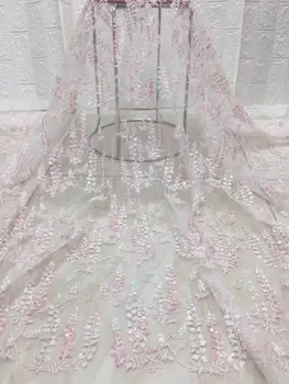 

(5yards/pc) high quality white pink French net lace excellent embroidered African tulle lace fabric for party dress FZZ830