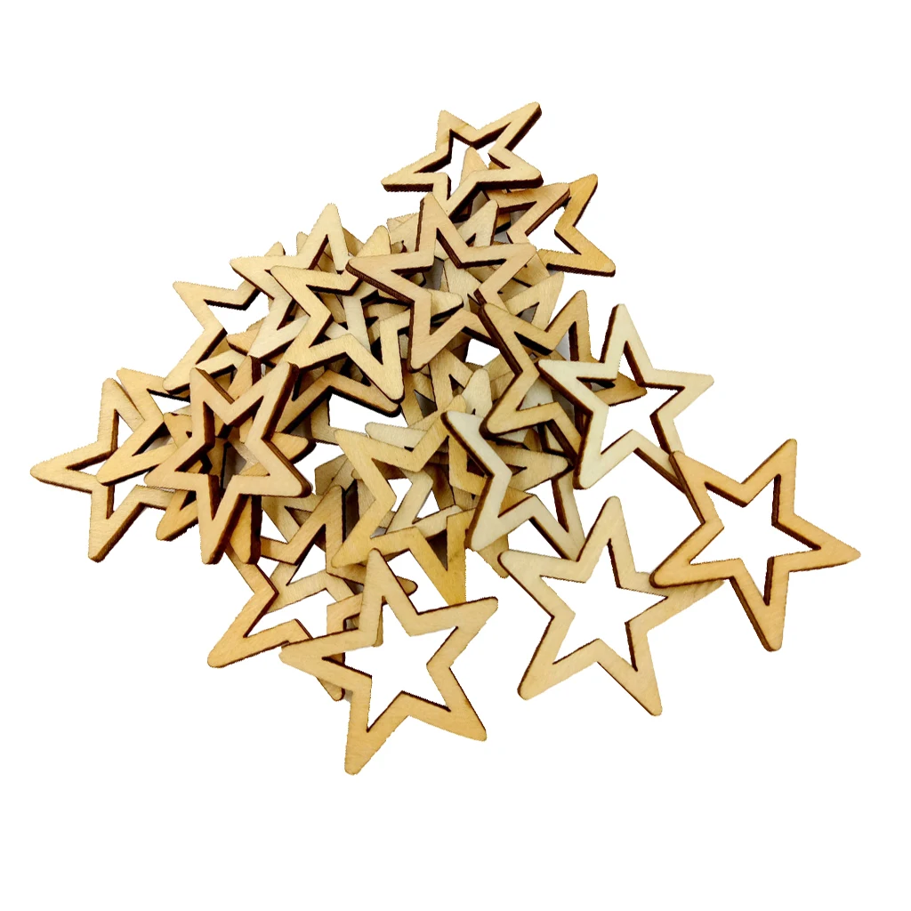 25 Piece 50mm Unfinished Hollow Wooden Shape Star Embellishments for Scrapbooking Crafts