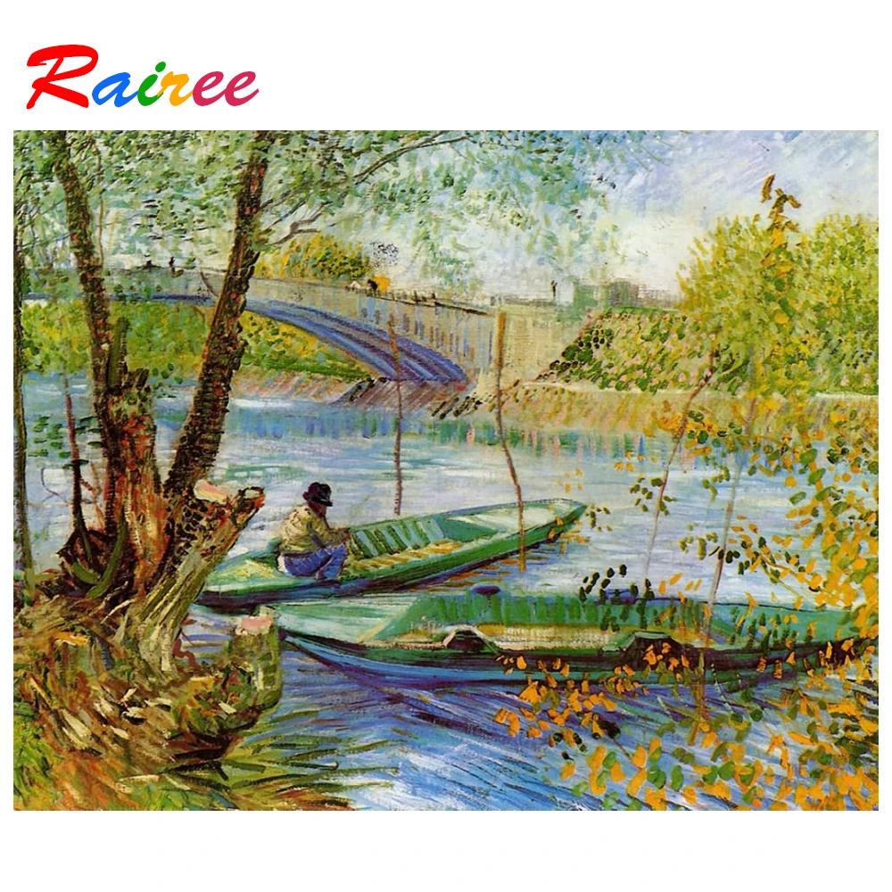 Картина Rairee Great Artist Van Gogh 5D алмазная картина Весенняя Рыбалка вышивка мозаичная из