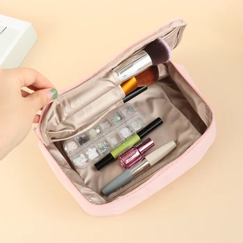 

Fashion Make Up Bag Portable Cosmetic Bags Large Capacity Storage Pouch Nylon Toiletries Makeup Bag Candy Color Travel Supplies