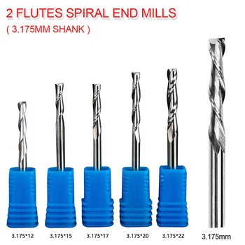 

CNC Router Bits 3.175mm Shank Double Flute Milling Cutter Wood Cutter 2 Flutes Spiral End Mills Spiral PVC Cutter