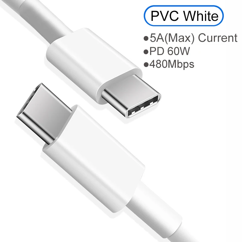 Быстрое зарядное устройство PD 60 Вт Кабель type C к USB C для samsung S9 S8 Plus 5A Quick Charge 3,0 QC4.0 USB-C кабель для Macbook Pro USB шнур - Цвет: Белый