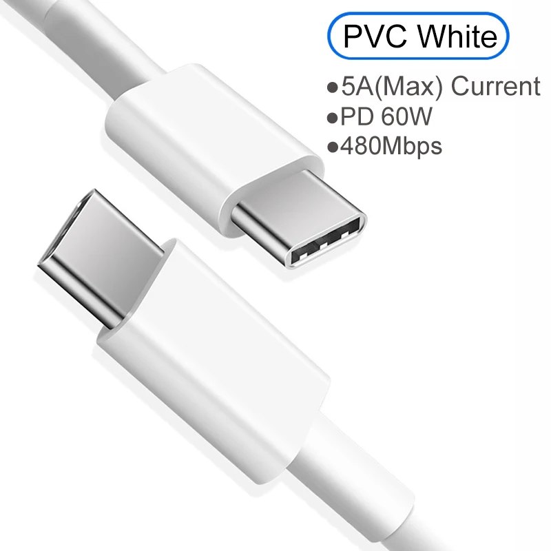 Белый Кабель type-C-USB C для samsung S9 S8 Plus PD 60 Вт Быстрая зарядка 5A Быстрая зарядка 3,0 QC4.0 USB-C кабель для Macbook Pro USB шнур - Цвет: Белый