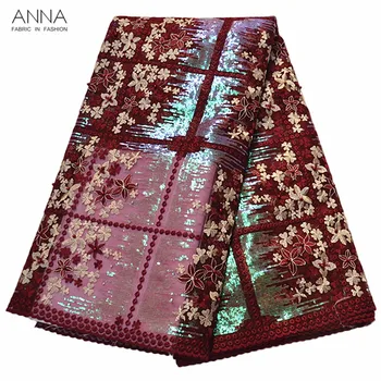 

Anna african sequins lace fabric 2020 high quality embroidery nigeria organza fabrics brown french net laces for garment sewing