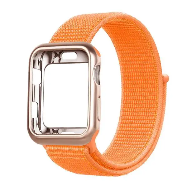 Ремешок для часов apple Watch band Спортивная петля correa apple watch 4 3 iwatch band 38 мм 42 мм 44/40 мм нейлоновый браслет+ чехол для часов - Цвет ремешка: NEW Papaya