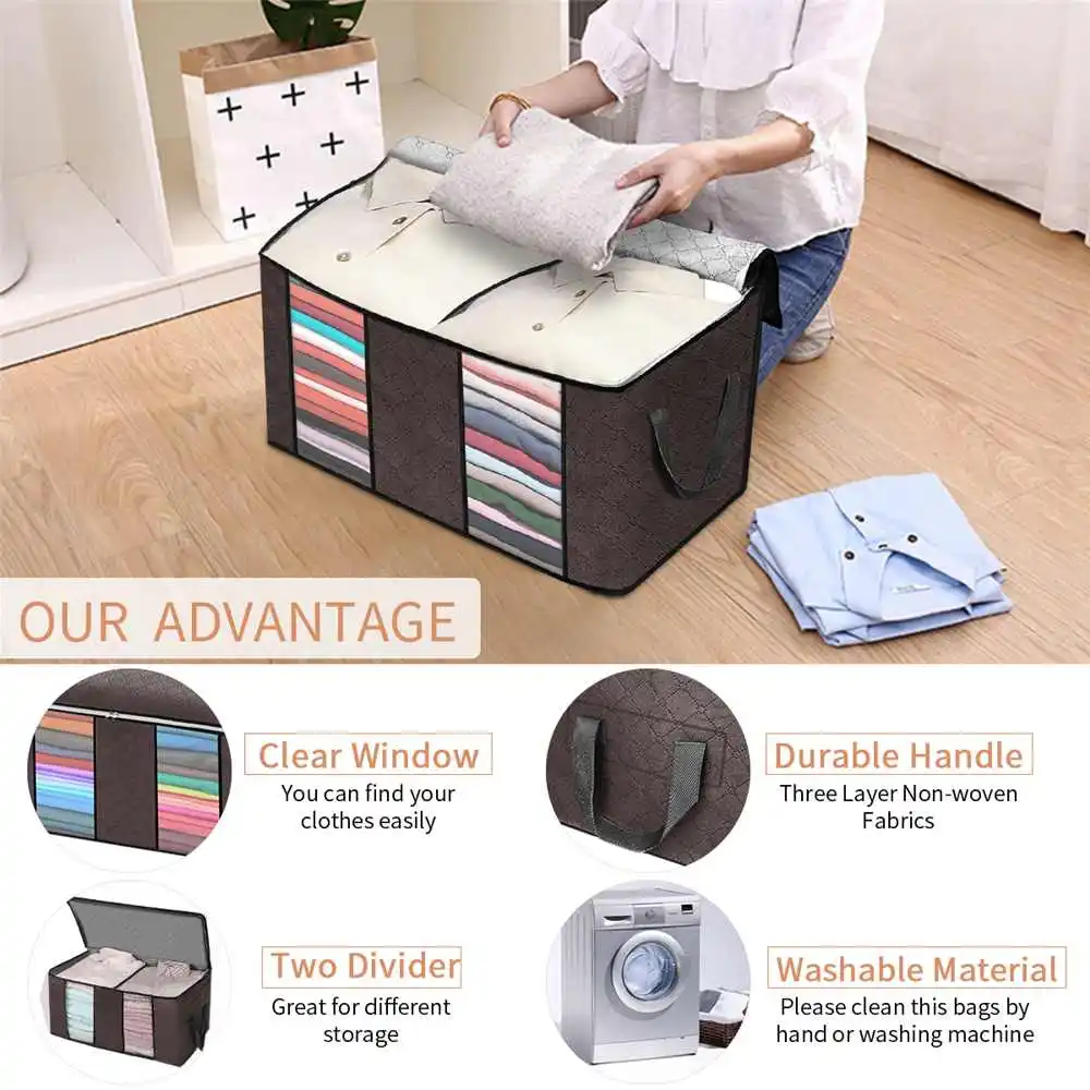 4pcs/set Foldable Clothes Quilt Storage Bags Blanket Closet Sweater Organizer Box Sorting Pouches Clothes Cabinet Container Home