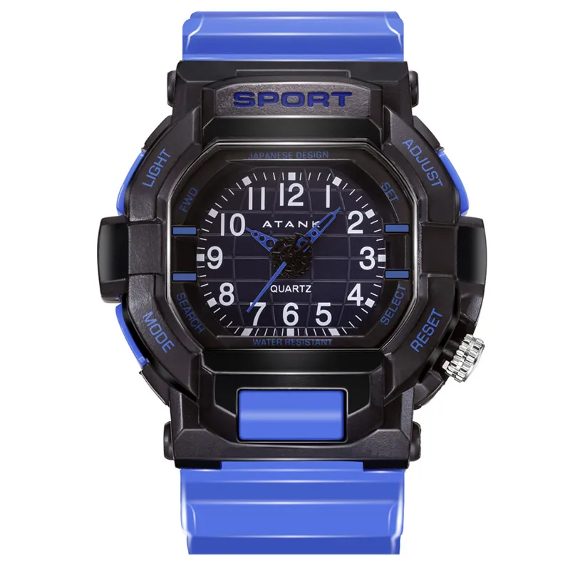 ATANK брендовые новые детские спортивные часы мужские военные зеленые водонепроницаемые детские часы для плавания relogio masculino - Цвет: Синий