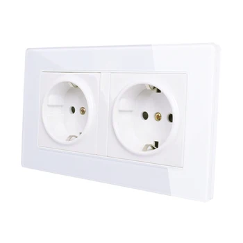 

EU Standard 2 Gang Wall Power Socket, White Crystal Glass Panel, AC110V~250V 16A Wall Outlet