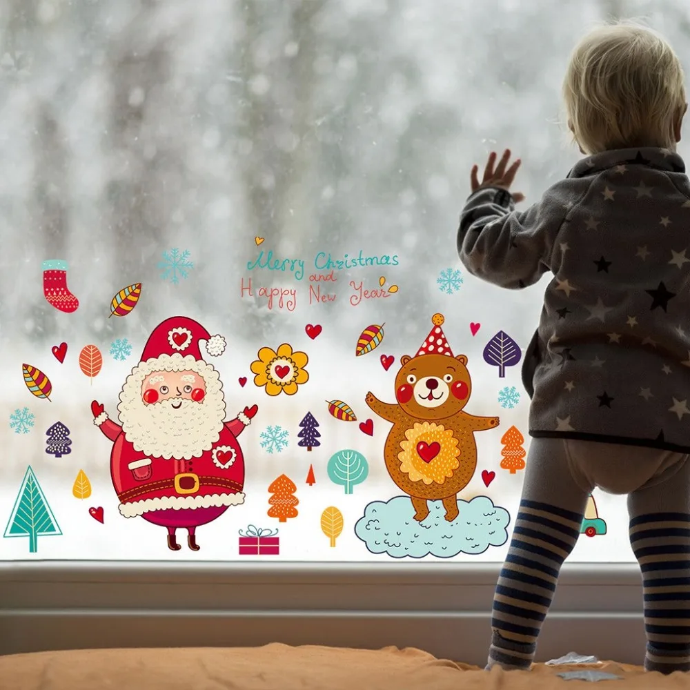 DIY Merry Рождество наклейки на стену, Окно Стекло Праздничные наклейки Санта фон новогодние вечерние украшения для домашнего декора#35