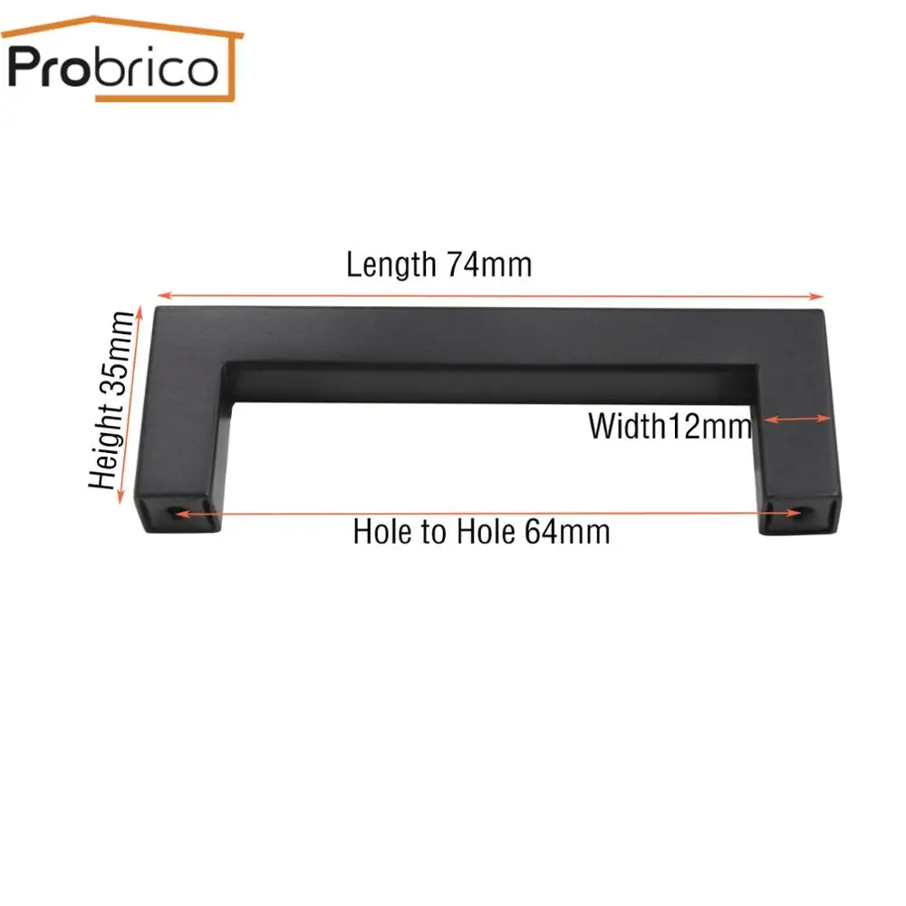 Hole Space 64mm Probrico черная ручка для шкафа "~ 10" квадратная мебельная фурнитура из нержавеющей стали кухонные дверные ручки для шкафа ручки для ящика шкафа - Цвет: Hole Space 64mm
