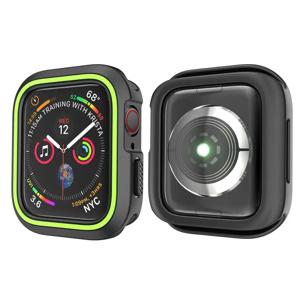 Black-green Двухцветный Силиконовый противоударный чехол для Apple Watch series 5 4 3 2 1 38 мм 42 мм 40 мм 44 мм стильный ударопрочный чехол - Цвет: Black-green