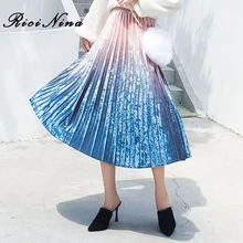 RICININA, Женская юбка, Осень-зима, макси, Jupe Femme,, ампир, градиент, повседневные юбки, для женщин, s, миди, плиссированная юбка с высокой талией