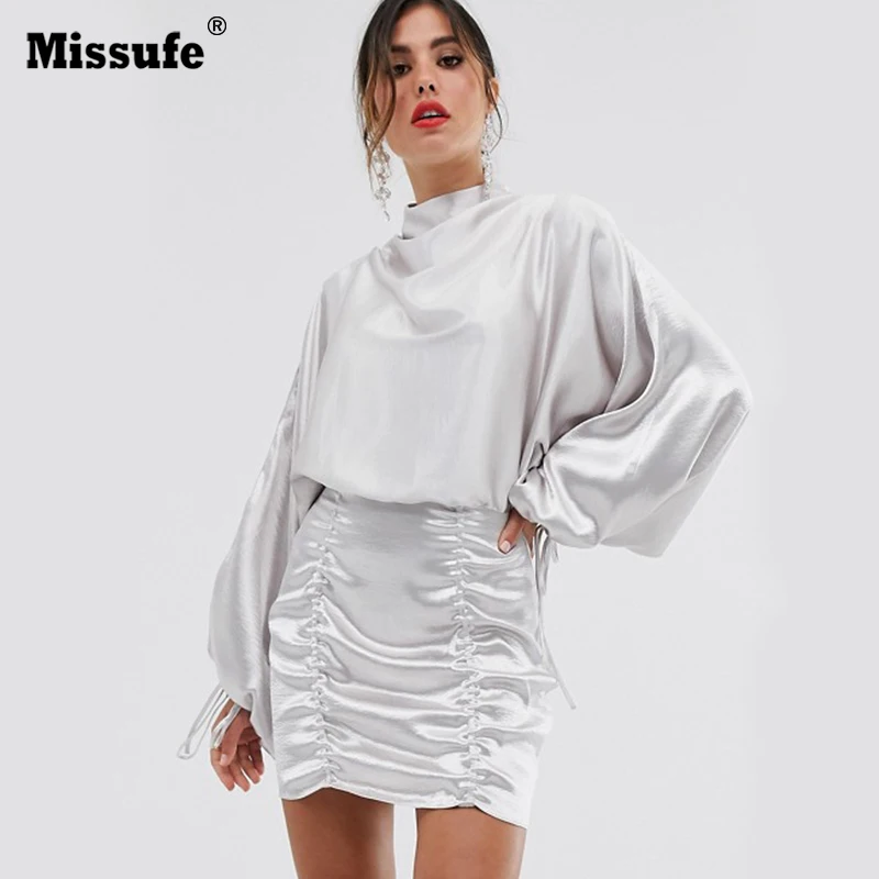 

Missufe Autumn Backless Halter Sexy Women Dress Winter Ruched Dresses Glow Drawstring Robe Lantern Sleeve Elegant Slim Vestidos