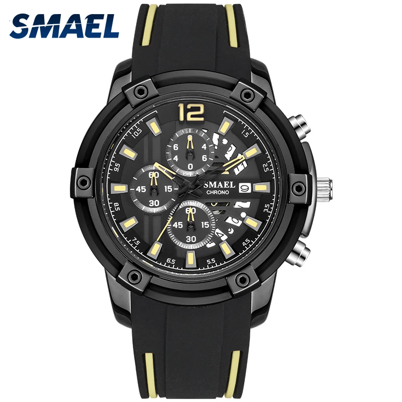 

SMAEL Men's Fashion Quartz Watch Rubber strap fine dial Pin button 30M Waterproof Wrist Watches Relogio Masculino saat xfcs