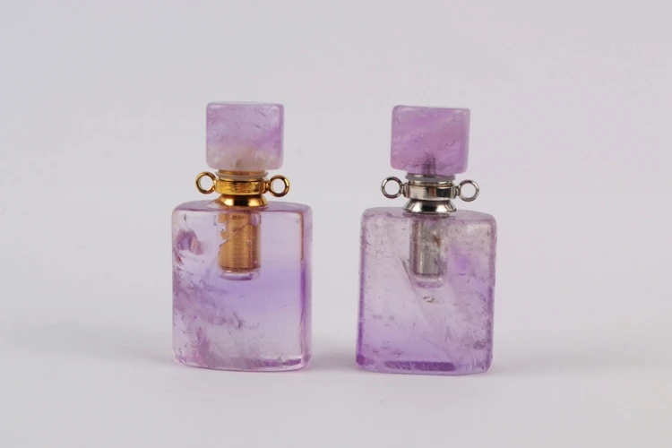BOROSA Stone Perfume Bottle Pendant 3Pcs Amethysts Rose Quartzs Gems Essential Oil Bottle Connector for Necklace Wholesale Gift