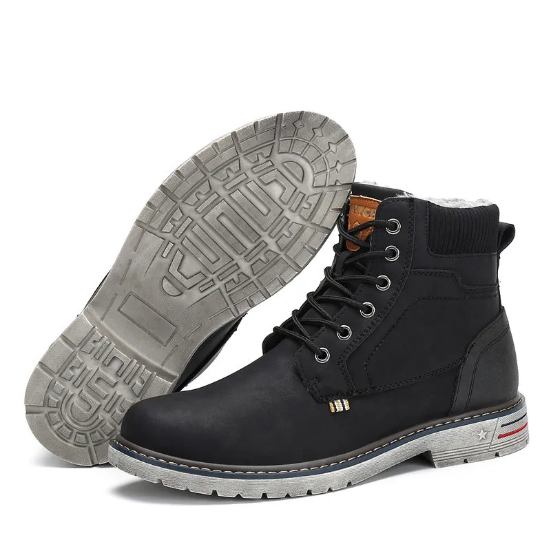 Najtaniej Śniegowce dla mężczyzn zimowe buty ciepłe skórzane botki człowiek na zewnątrz płaskie futrzane botki buty robocze bhp damskie buty Botas Hombre