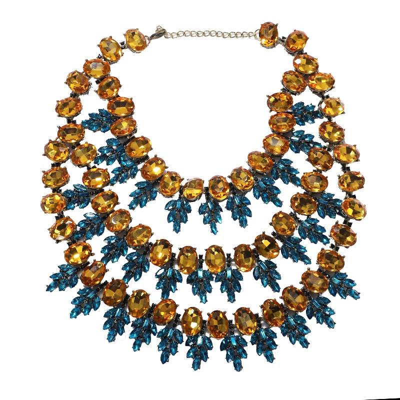

Dvacaman Pineapple Crystal Statement Necklace Women Layered Chunky Pendant Necklace Choker Collar Jewelry Christmas Party Gift