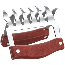 Stainless Steel Bear Claw Meat Shredders with Wooden Handle and Bottle Opener (2 Pcs)