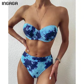 

INGAGA Bandeau Bikinis High Waist Swimsuits Push Up Swimwear Women 2020 Gradient Biquini Bathing Suit Women Strapless Bikini Set
