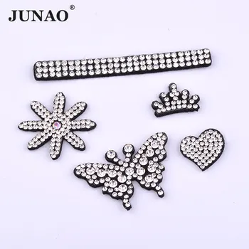 

JUNAO 10pc Mix Size Hotfix Clear Flower Rhinestone Iron On Patches Crystal Applique Motif Badge Strass Stickers For Clothes