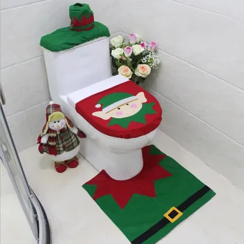 

3Pcs/Sets Flannel Toilet Seat Cover Rug Bathroom Set Decoration Rug Christmas Xmas Natal Navidad Elf,Deer,Santa Claus 3 Styles