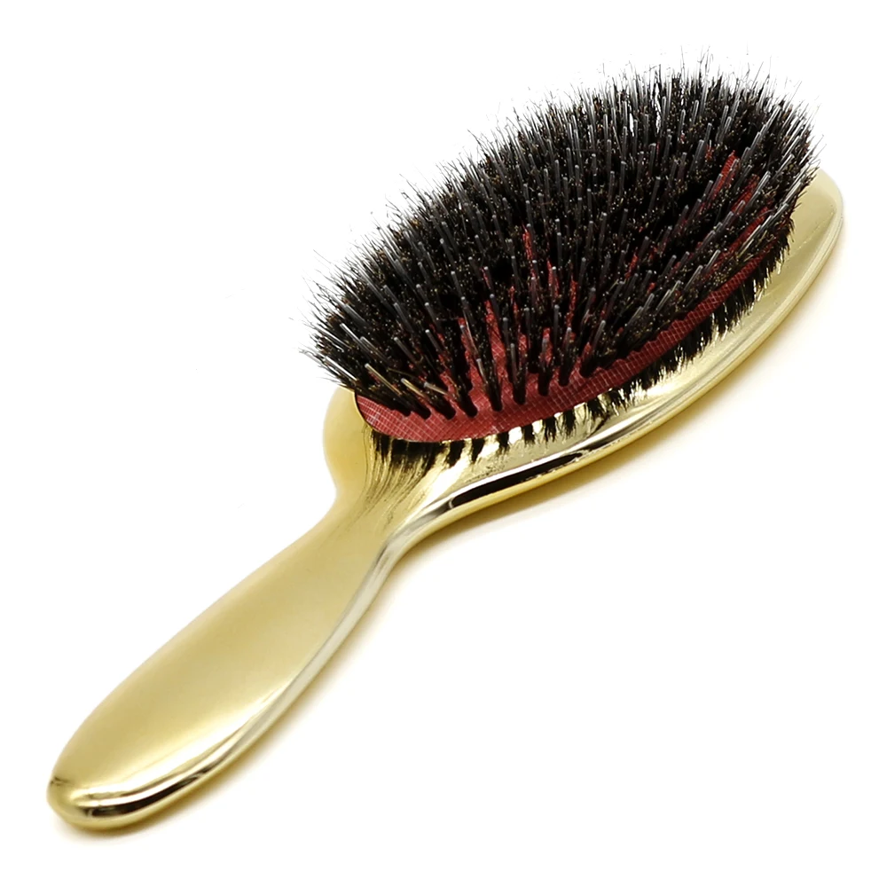 Luxury Gold And Silver Color Boar Bristle Paddle Hair Brush Massage Comb Oval Hair Brush Anti Static Hair Comb Hairdressing Tool