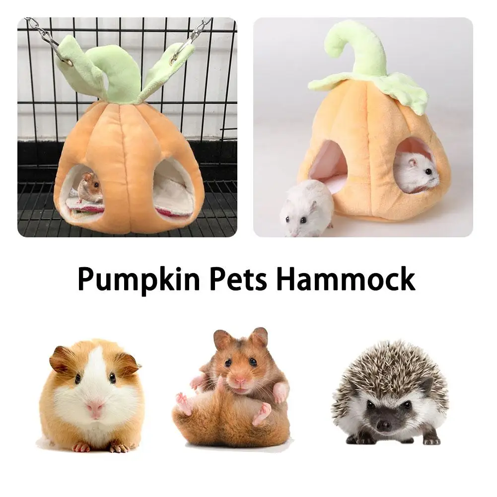 Cute Pumpkin Cotton Bed Hamster Hanging Hammock Warm Long Fleece Removable Mat Washable Pet House for Guinea Pig Hedgehogs 20E