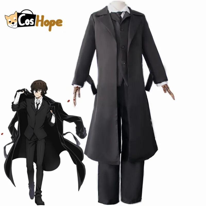 

Bungo Stray Dogs Dazai Osamu Cosplay Coat Black Trench Shirt Pants Anime Cosplay Halloween Costume for Men School Outfit