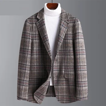 

Autumn Winter 50% Wool Suit Jackets Male High Quality Plaid Men Blazers 2020 New