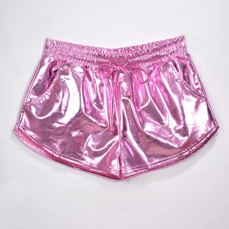 

Women Shiny Metallic Hot Shorts 2019 Summer Holographic Wet Look Casual Elastic Drawstring Festival Rave Booty Shorts
