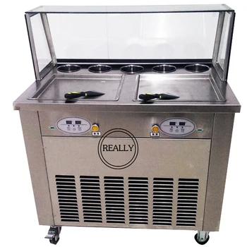 

Shipping bye sea CFR fried soft ice cream 35*35cm double round pan maker machine with five storage boxs