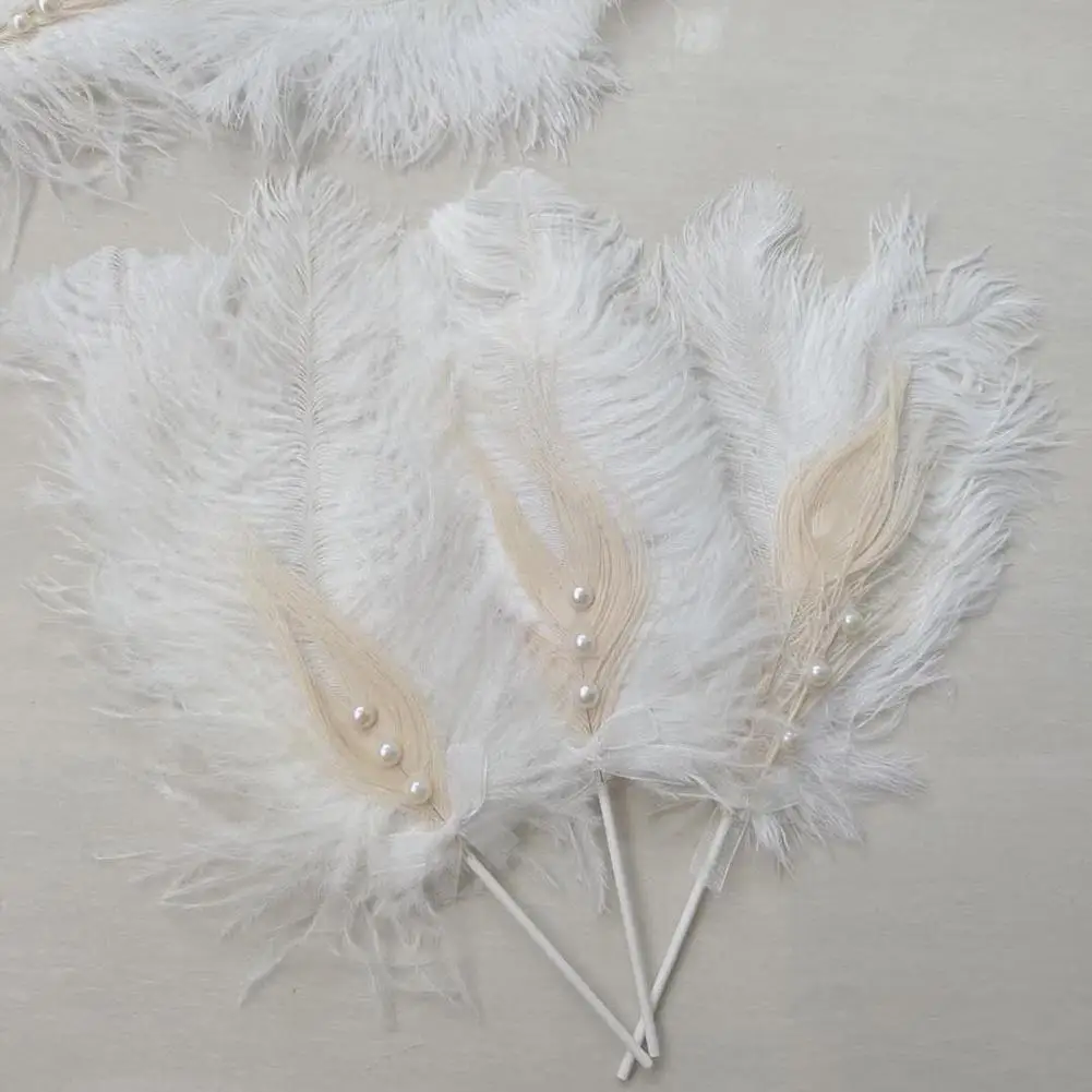 

Romantic Durable Ostrich Pearls Feather Cake Topper Flag Birthday Party Cake wedding garden party Cake Decoration