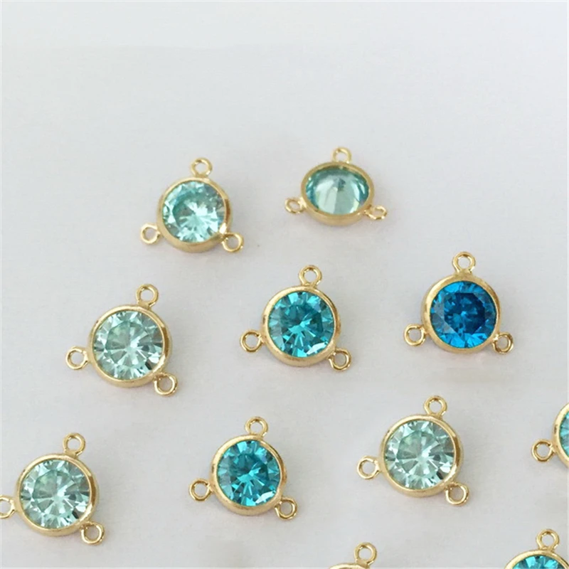 14K Gold Filled Birthstone Drop Charm 6MM AAA Zircon Bezel Drop With 3 Rings Pendant DIY Jewelry Findings Handmade Accessories